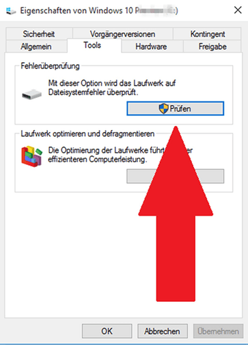 Klicken Sie auf Jetzt überprüfen.
Markieren Sie die Option Fehlerhafte Sektoren automatisch reparieren und klicken Sie auf Start.