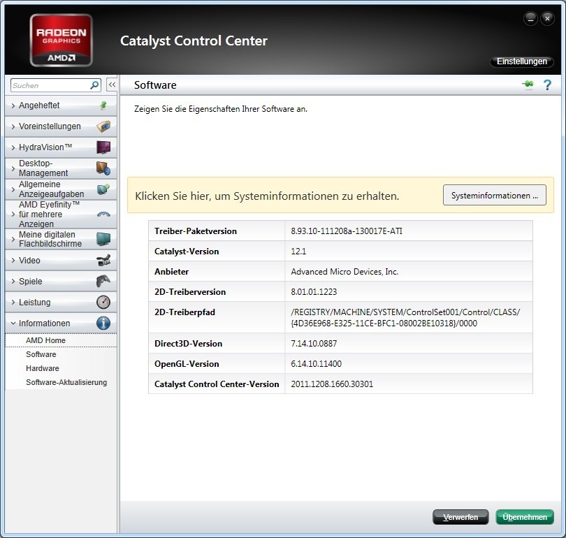 Laden Sie die neueste Version des AMD Catalyst Control Center von der offiziellen Website herunter.
Führen Sie die heruntergeladene Datei aus und befolgen Sie die Anweisungen, um den Treiber neu zu installieren.